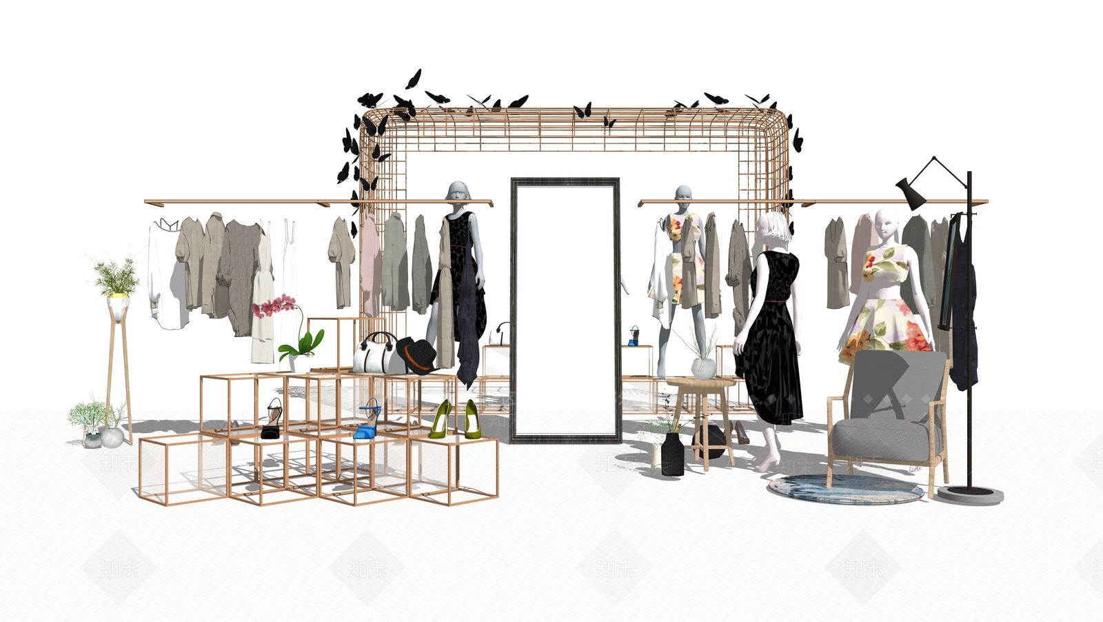 现代服装展示架SU模型下载【ID:1108066782】