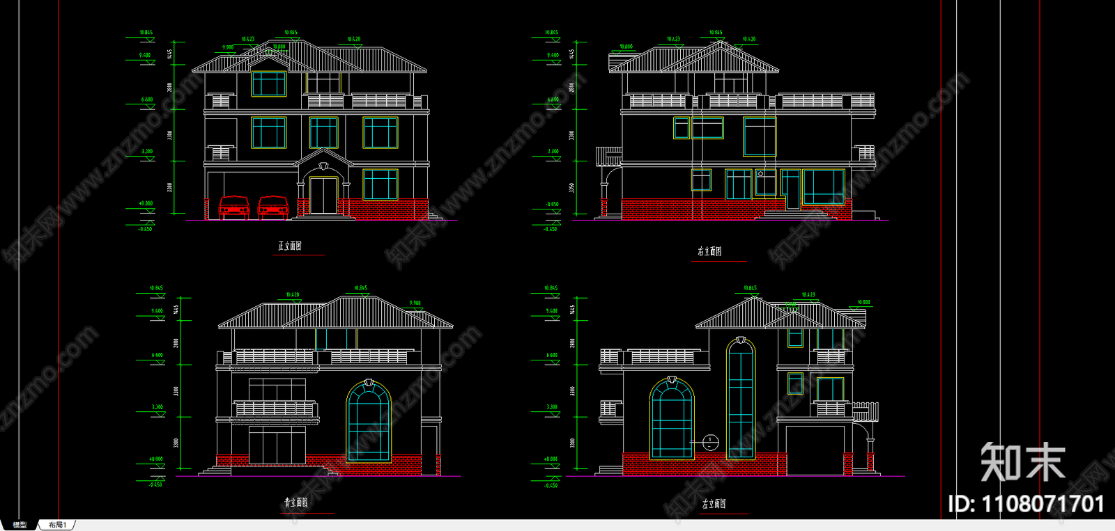 独立别墅建筑图cad施工图下载【ID:1108071701】