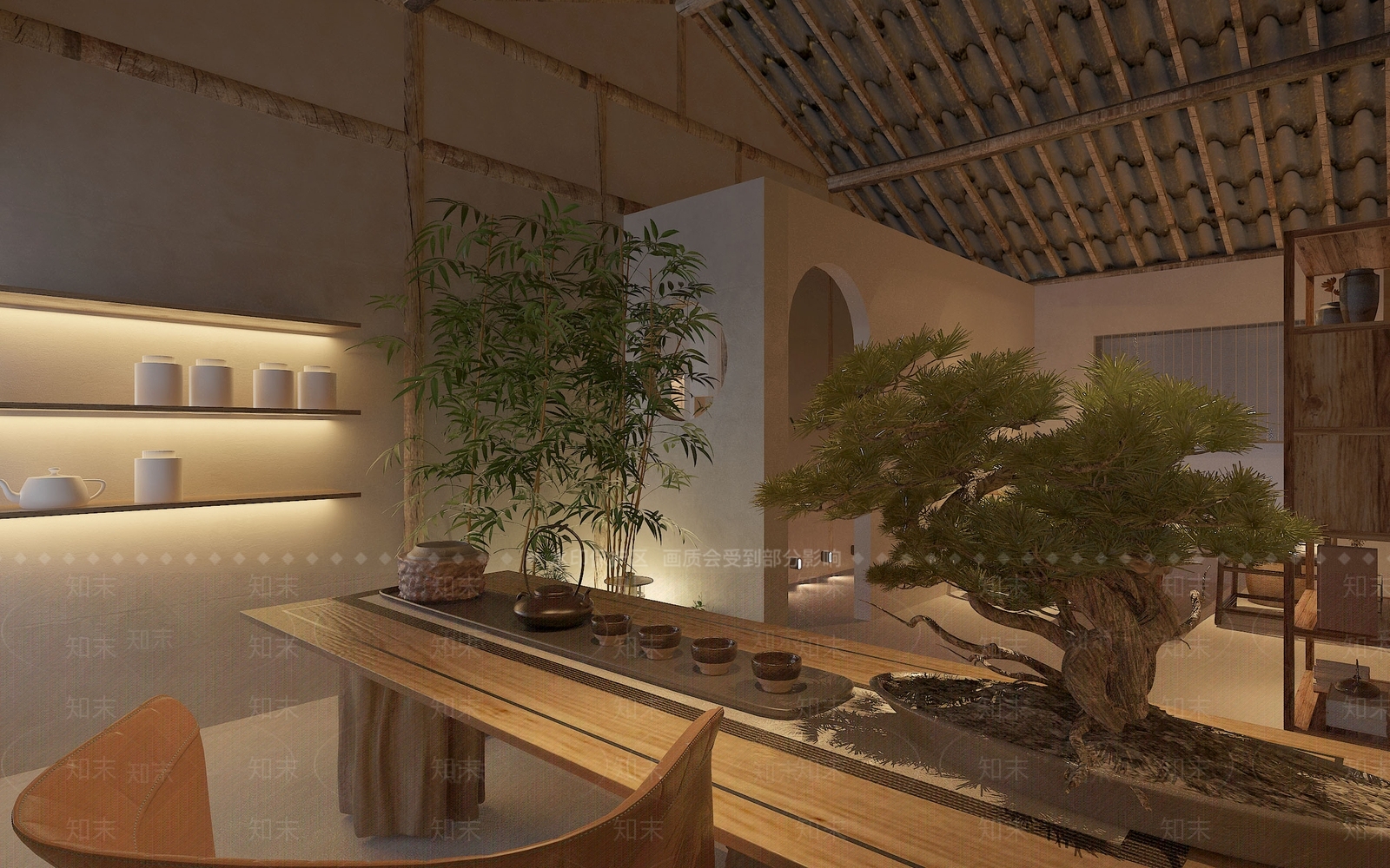 新中式民宿茶室3D模型下载【ID:1108073312】