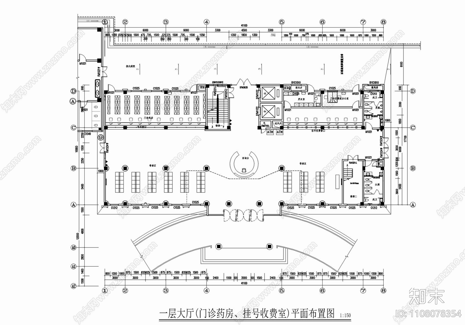 医院门诊大楼CAD施工图cad施工图下载【ID:1108078354】