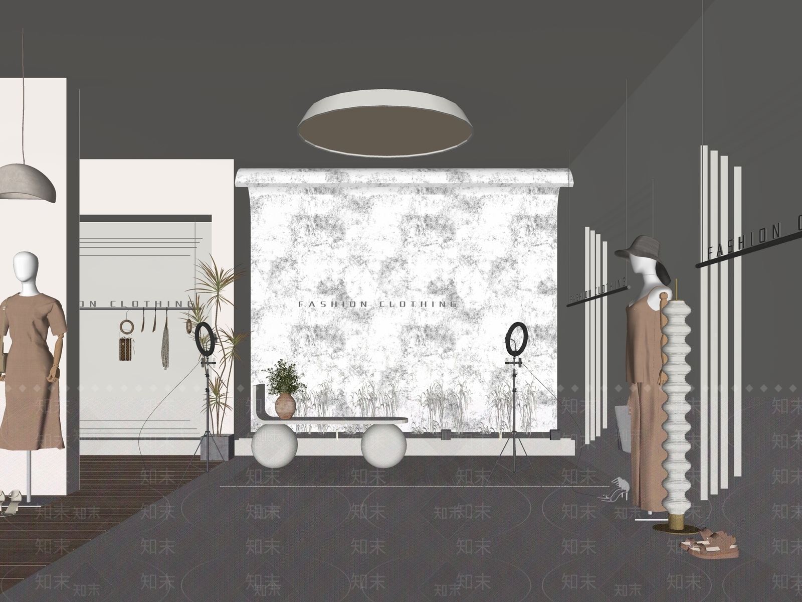 侘寂风女装服装店SU模型下载【ID:1108093085】_知末su模型网