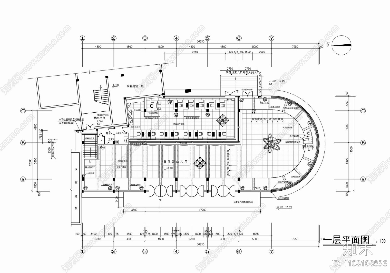 某商业银行CAD施工图施工图下载【ID:1108108836】