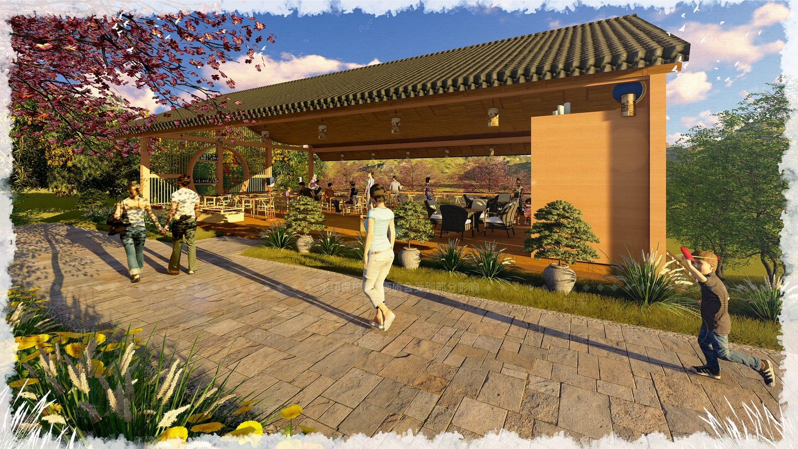 新中式温泉民宿建筑SU模型下载【ID:1108128134】