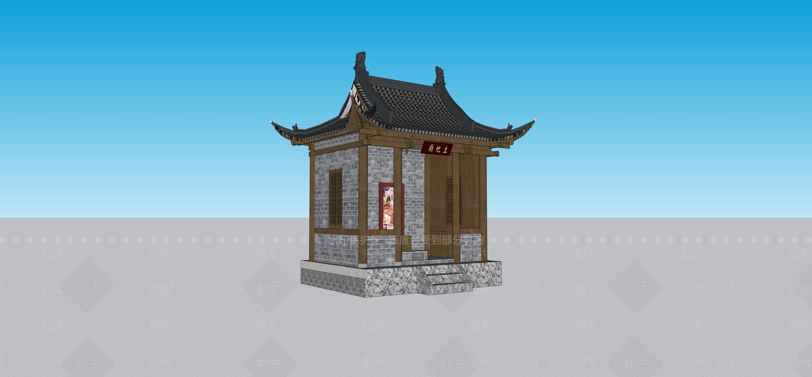 中式土地寺庙建筑SU模型下载【ID:1108136015】