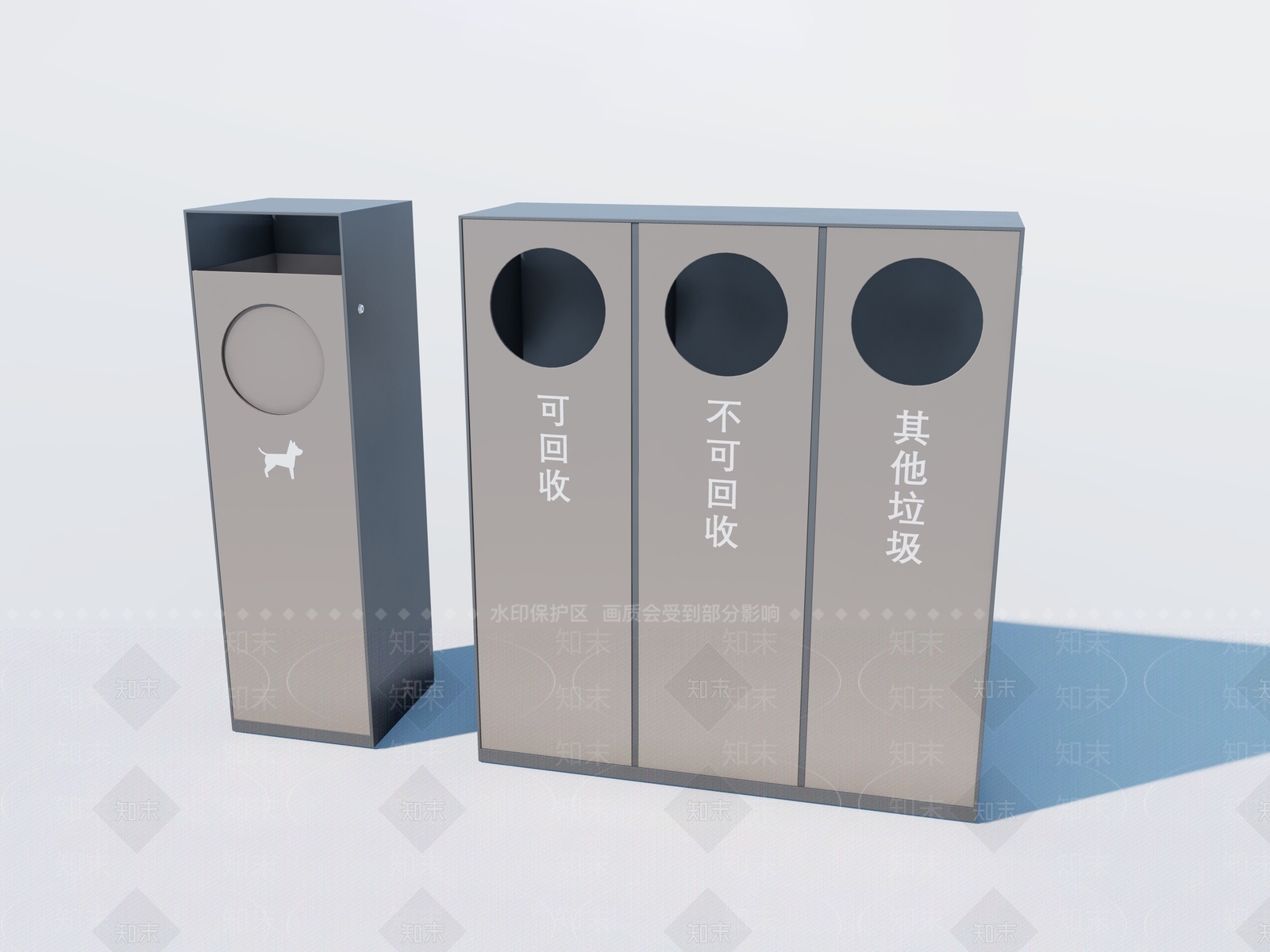 现代简洁风格垃圾桶SU模型下载【ID:1108136546】
