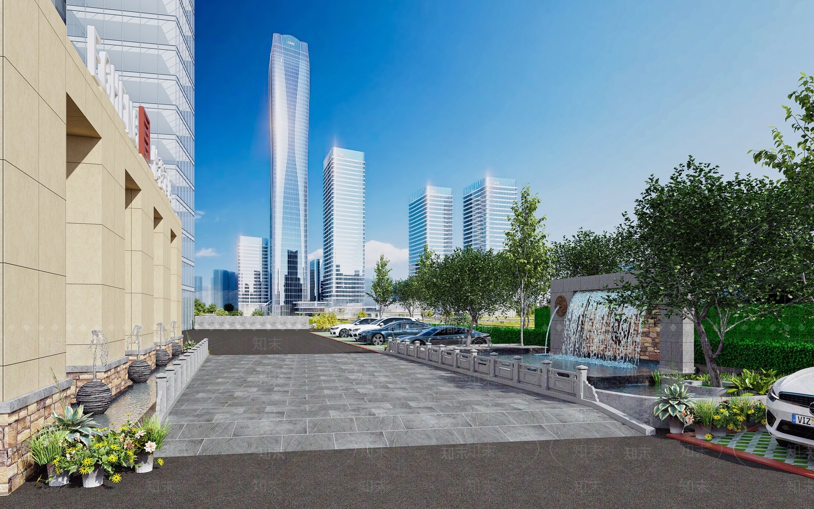 现代户外停车场3D模型下载【ID:1108141947】