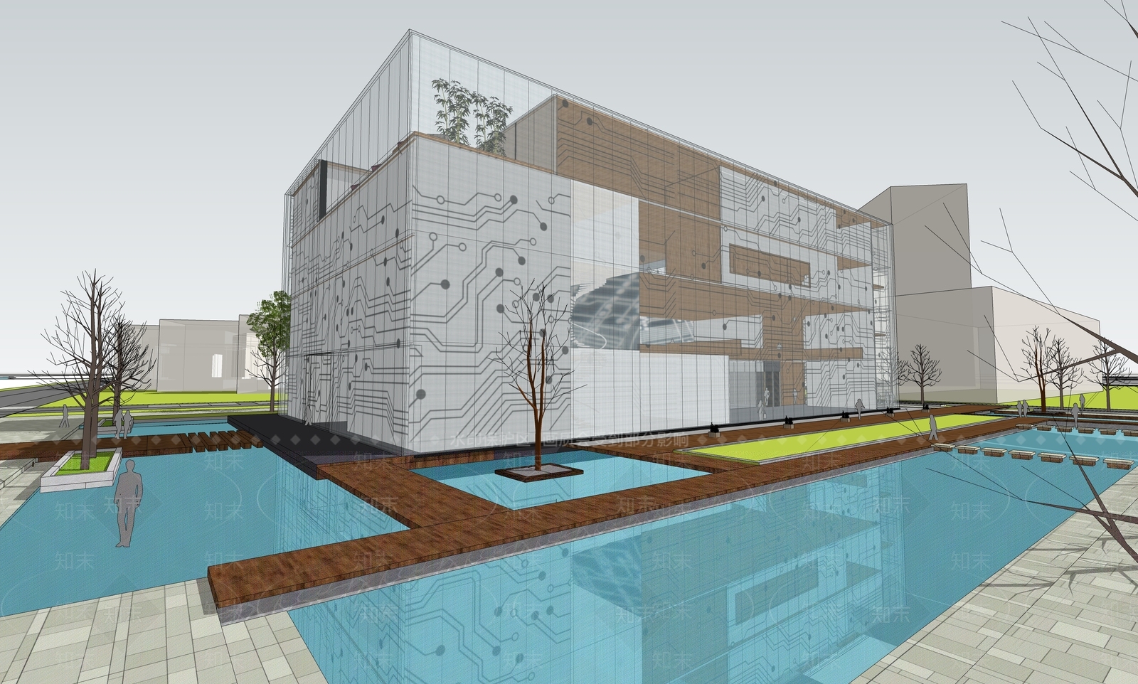 现代图书馆建筑SU模型下载【ID:1108164235】