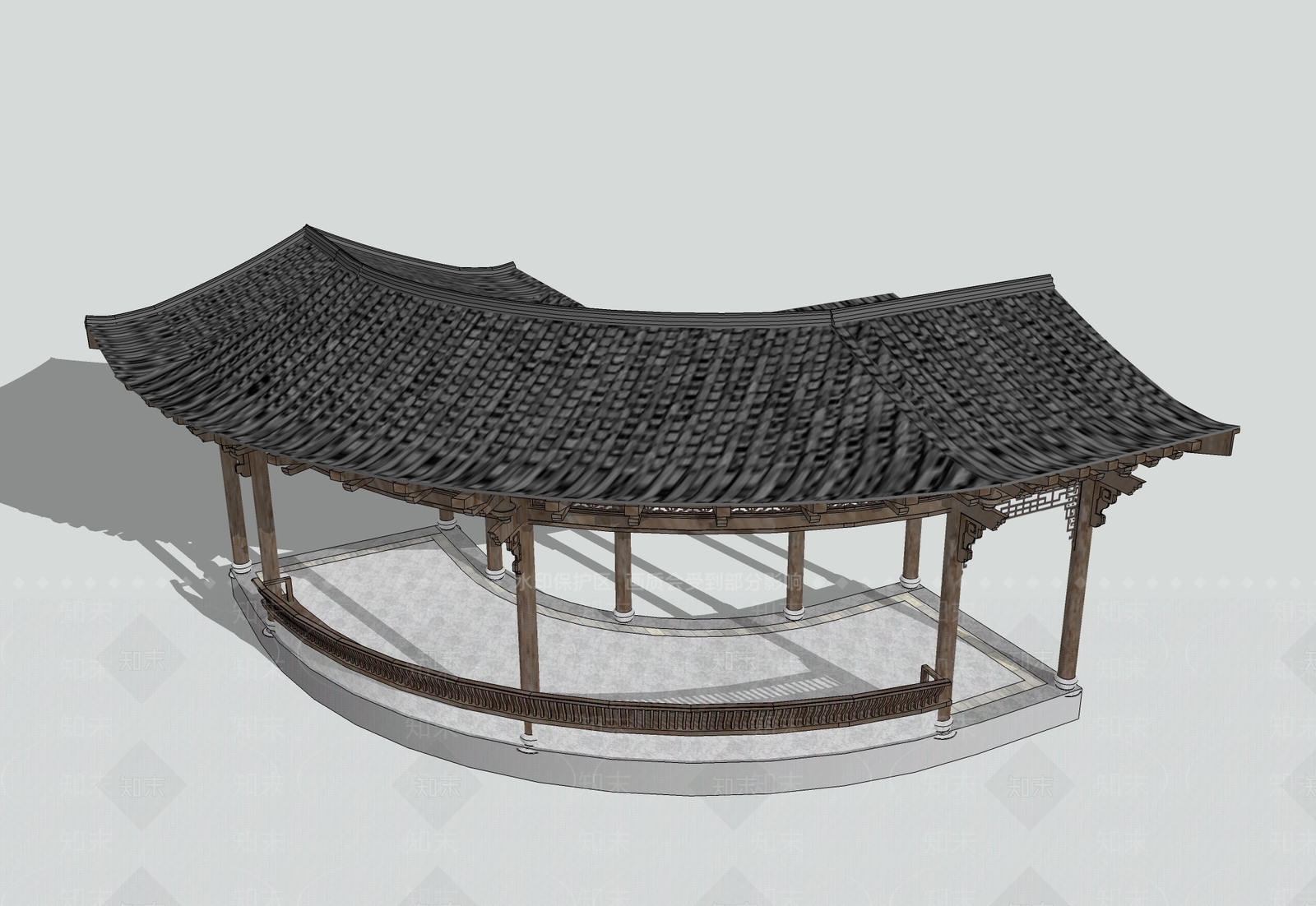 中式坡顶弧形廊架景亭SU模型下载【ID:1108165503】
