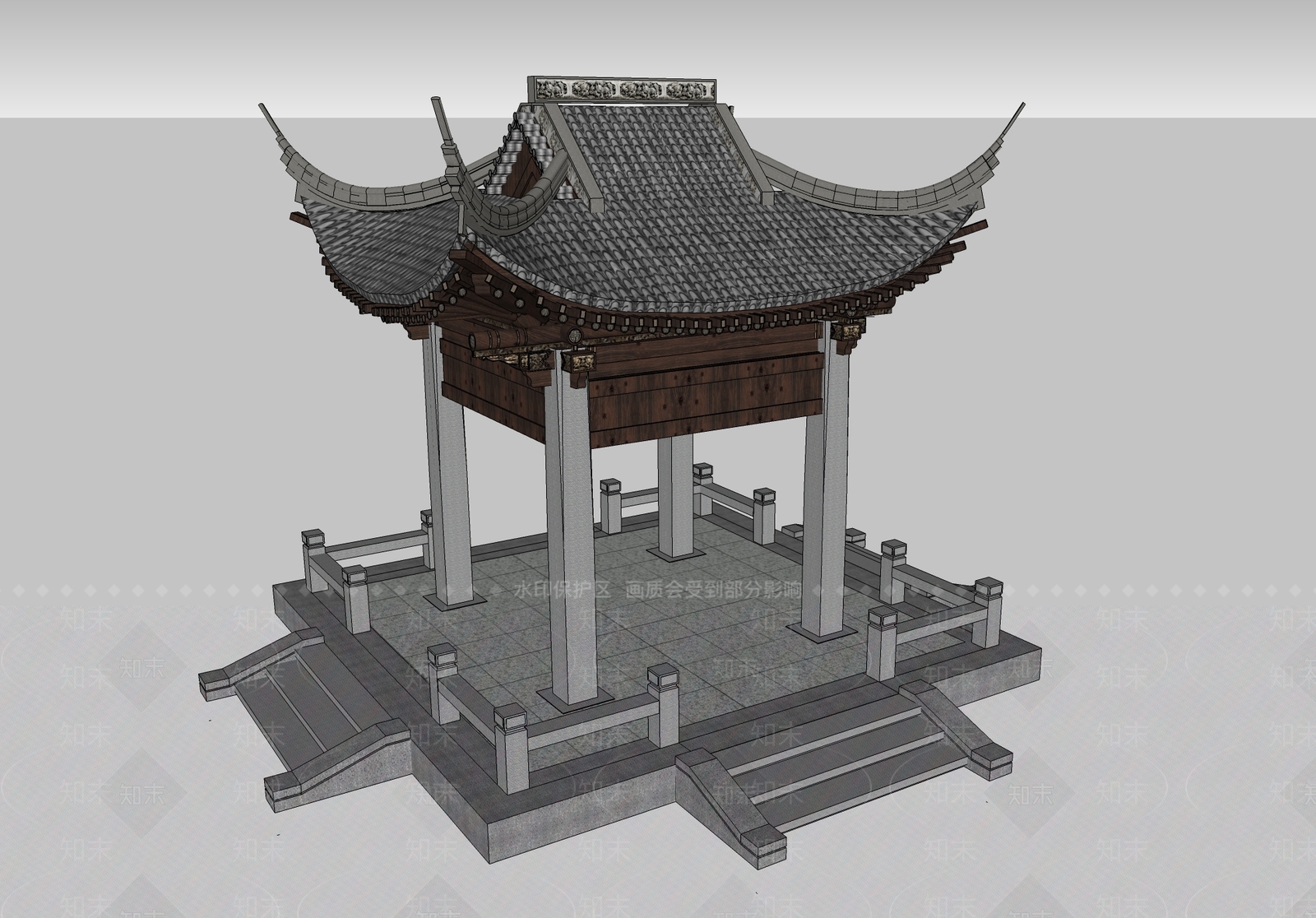 中式庭院飞檐景观亭SU模型下载【ID:1108167843】