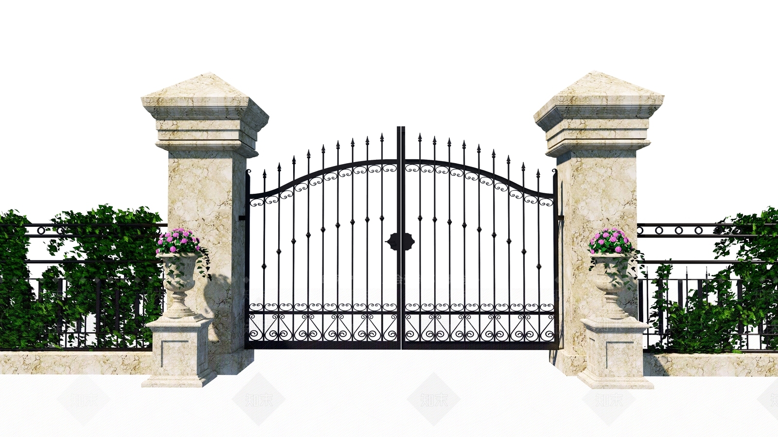 欧式风格铁艺入口大门SU模型下载【ID:1108175955】