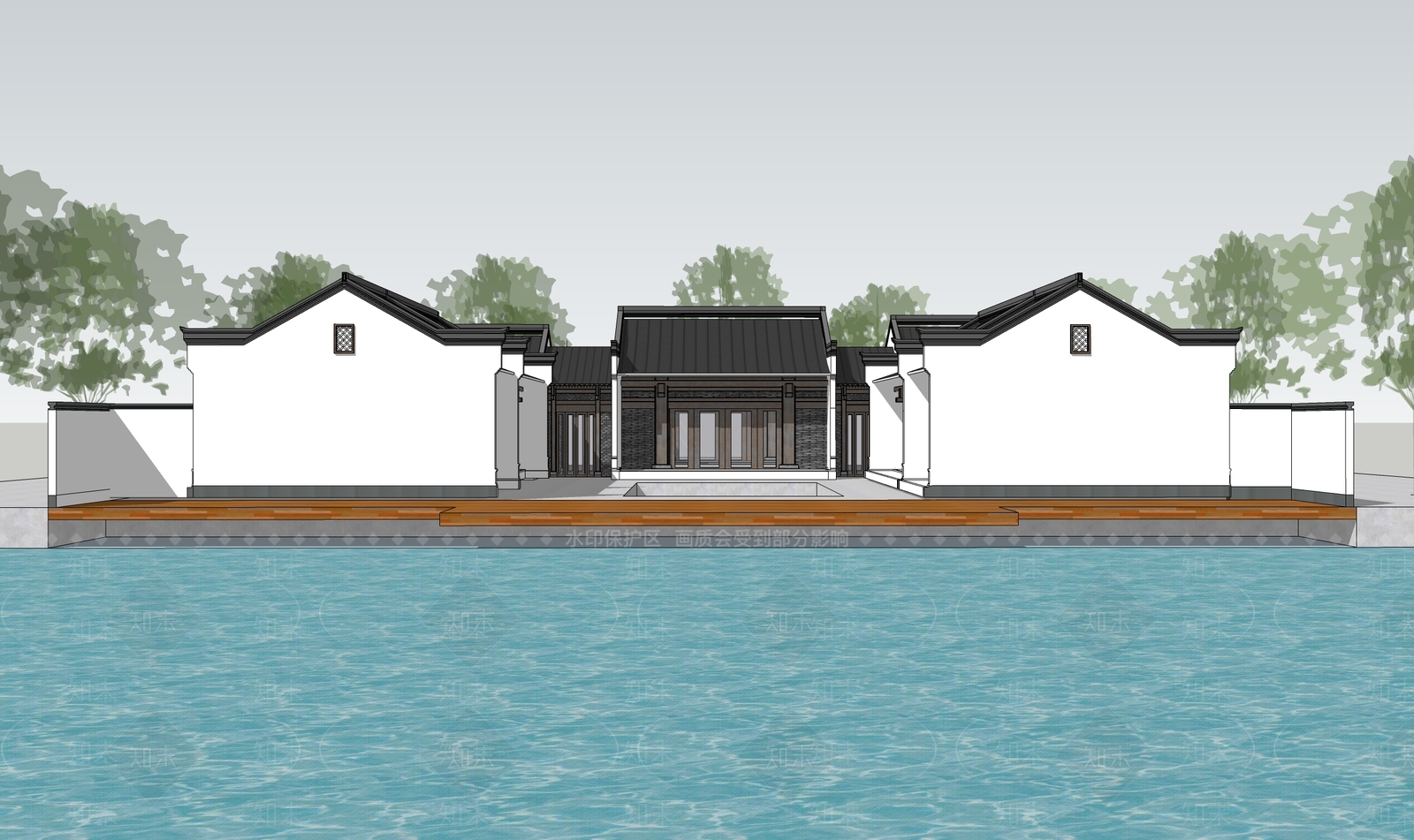 新中式住宅建筑SU模型下载【ID:1108178488】