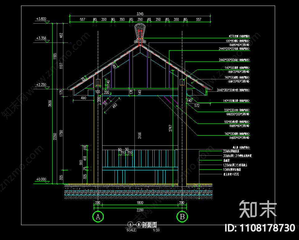 惠州中式四方亭子cad施工图下载【ID:1108178730】