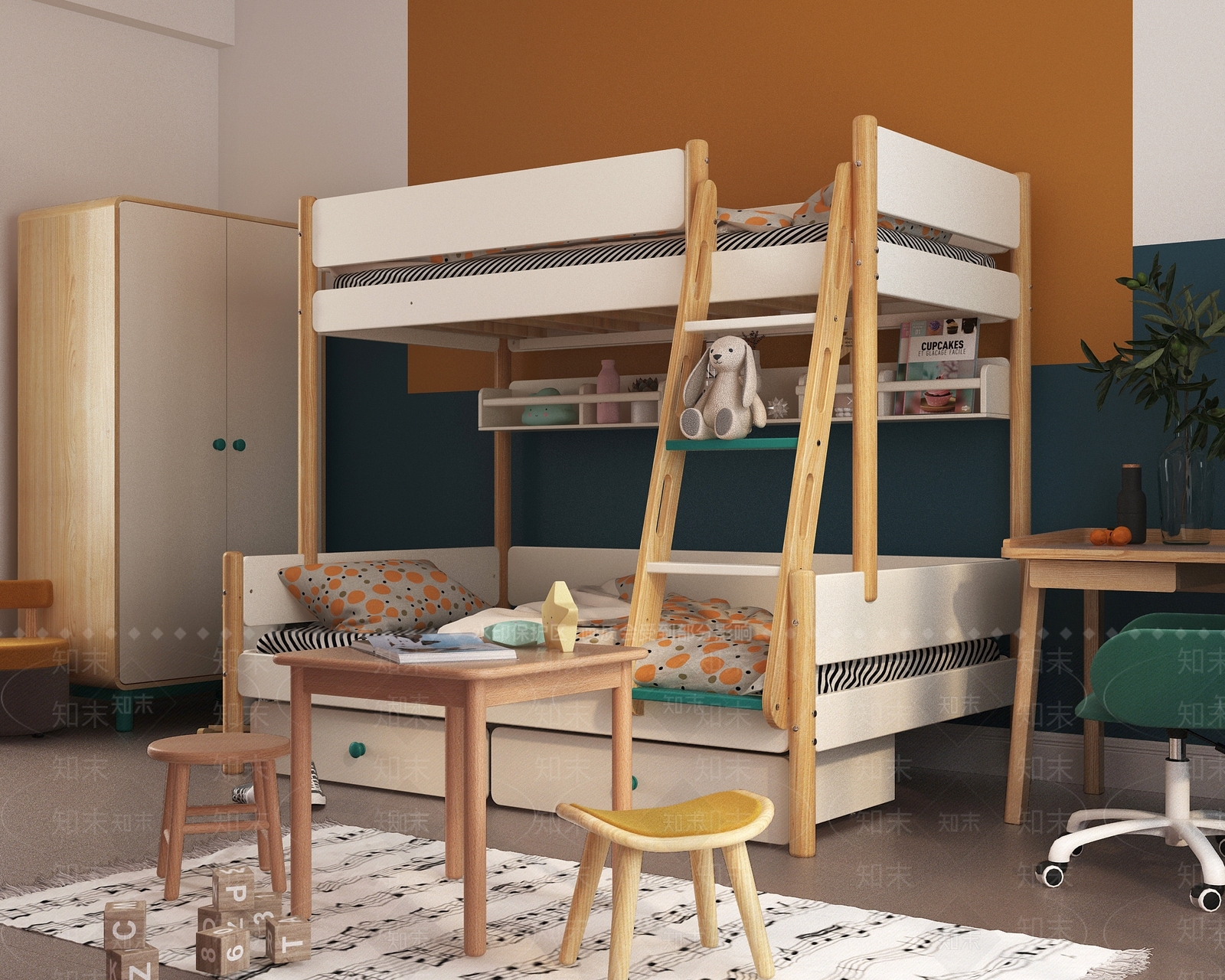 北欧儿童双层床3D模型下载【ID:1108228393】