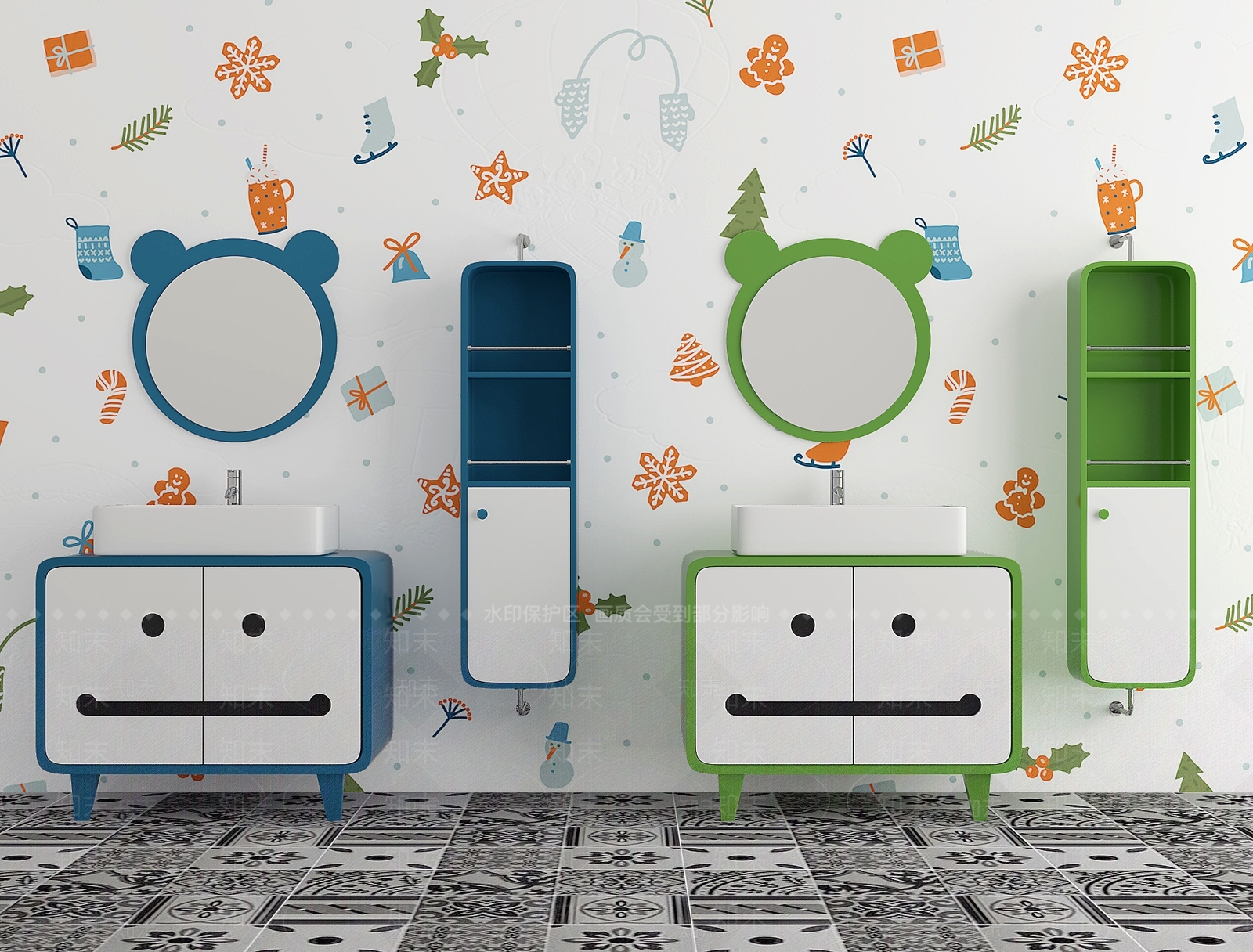 现代儿童浴室柜3D模型下载【ID:1108228169】