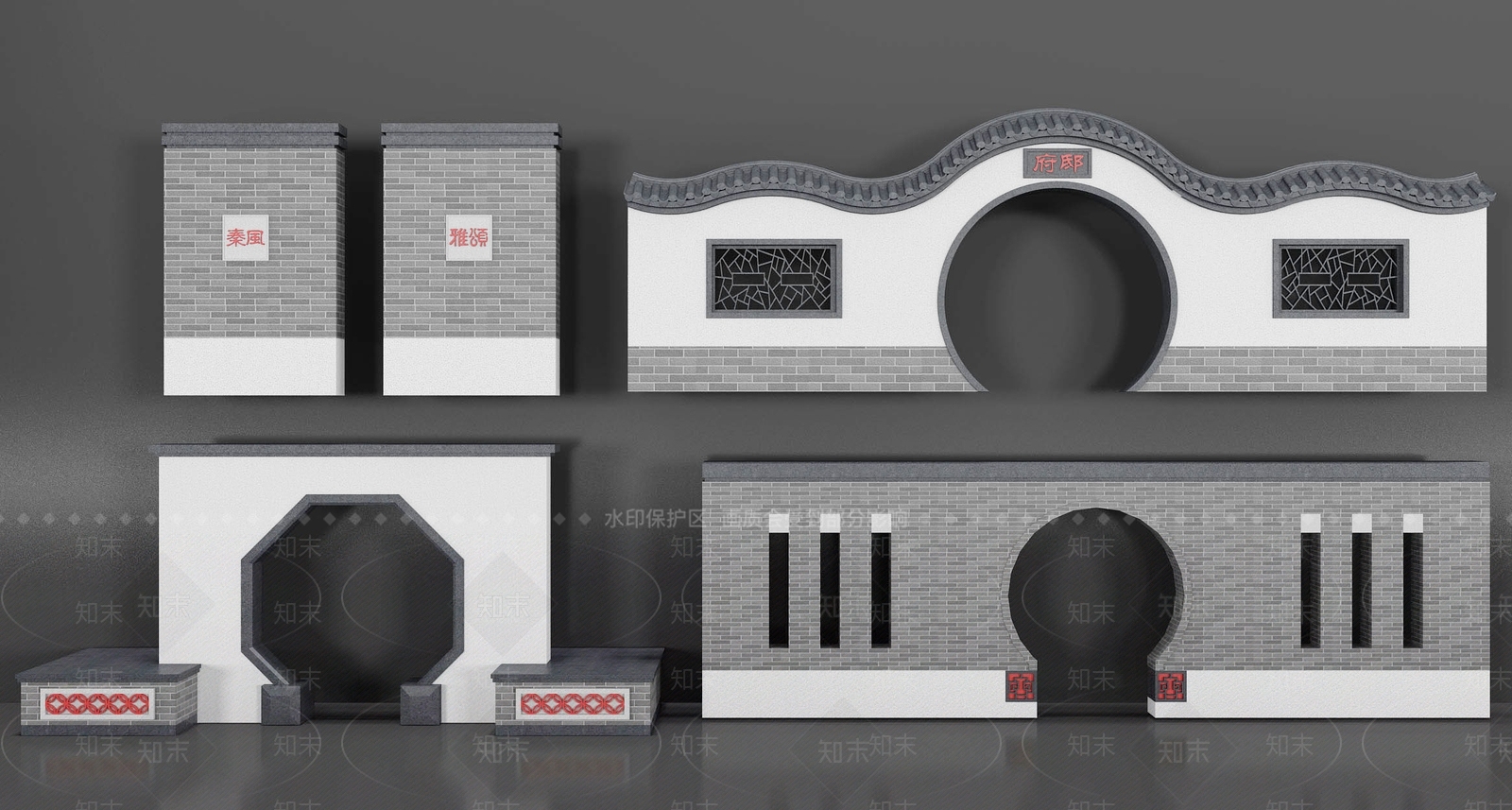 中式景观墙3D模型下载【ID:1108234260】