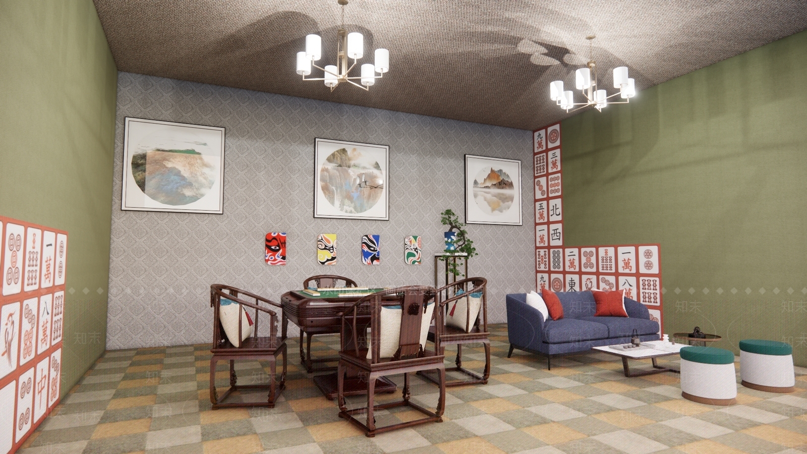 现代棋牌室SU模型下载【ID:1108203972】