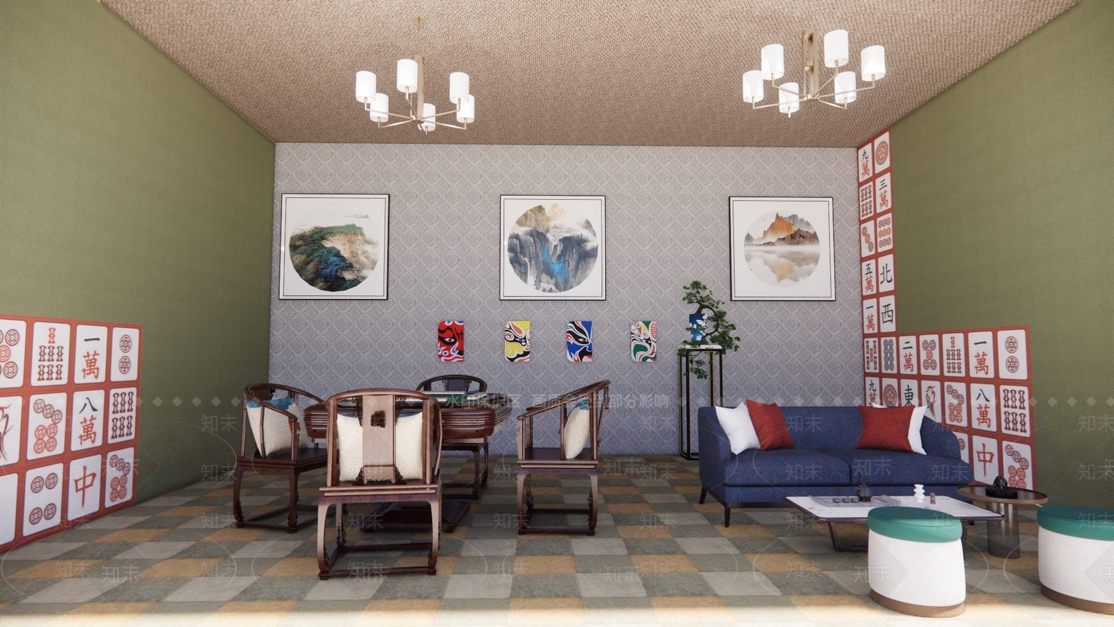 现代棋牌室SU模型下载【ID:1108203972】