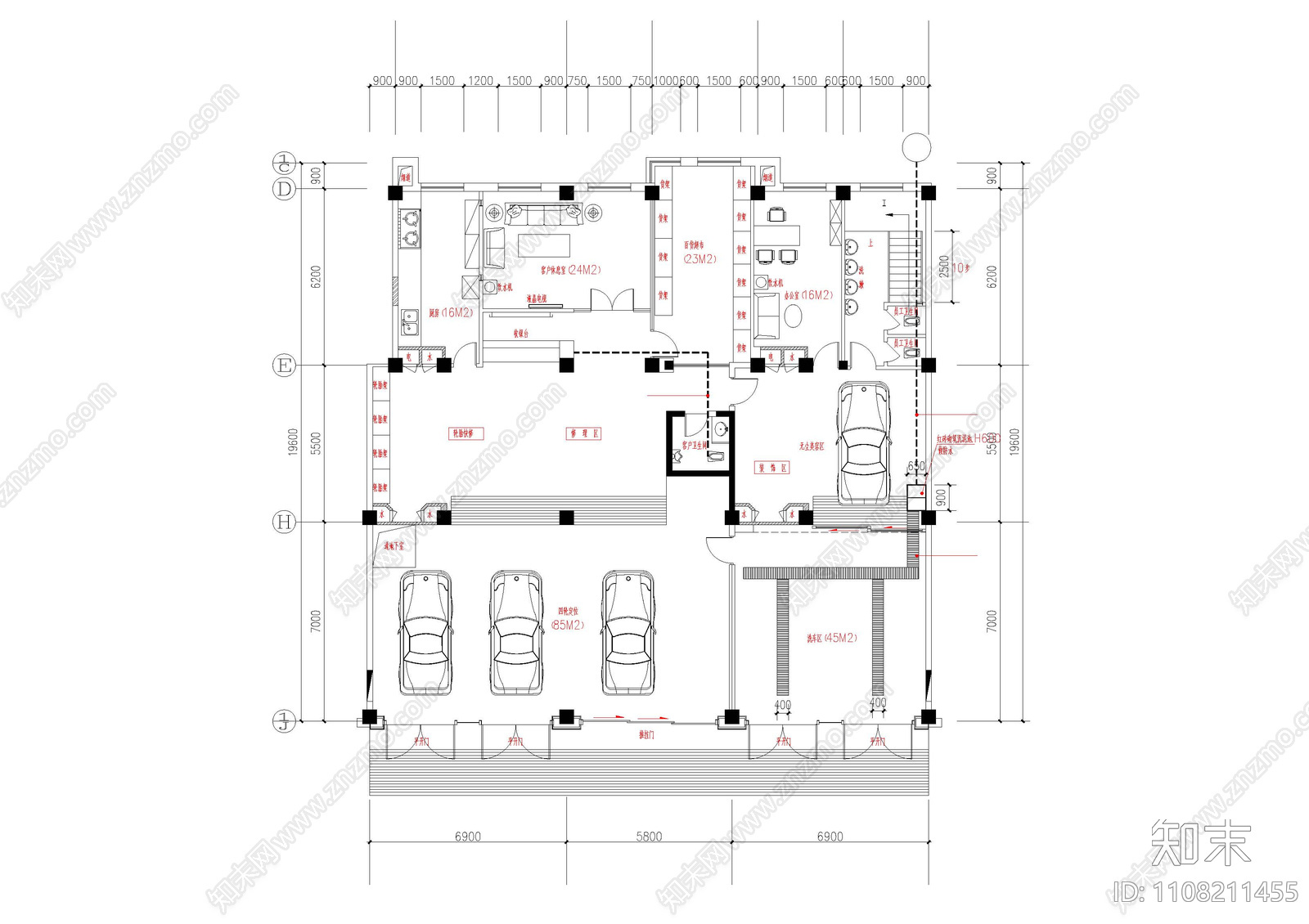 汽车服务中心平面图cad施工图下载【ID:1108211455】