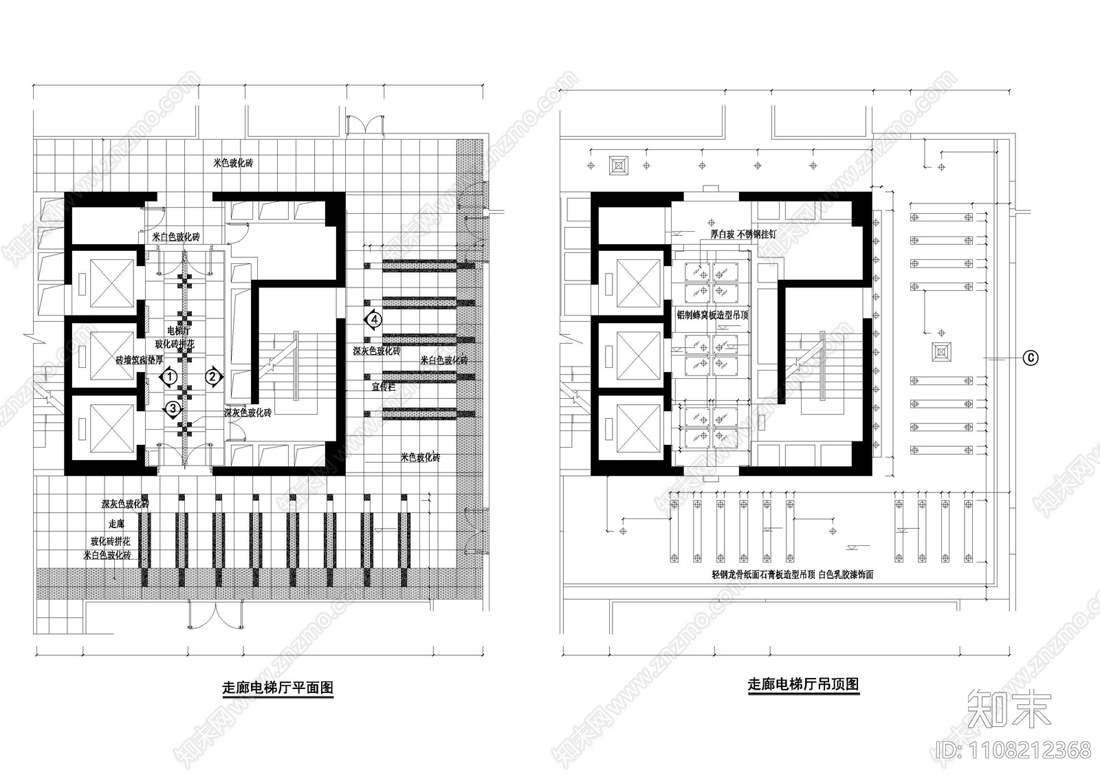 物委办公楼电梯厅详图cad施工图下载【ID:1108212368】