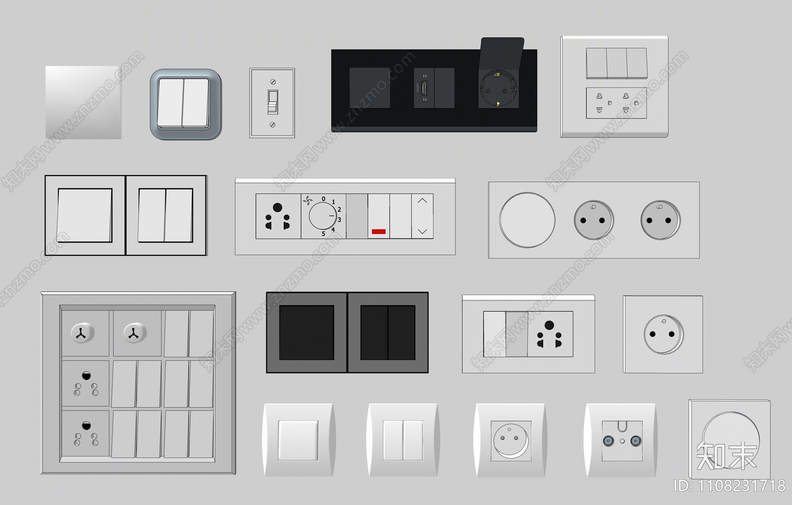 现代开关插座组合SU模型下载【ID:1108231718】