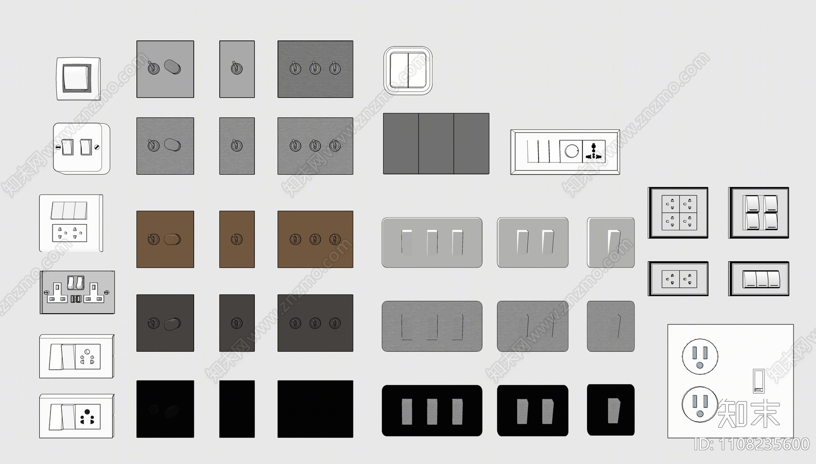 现代开关插座组合SU模型下载【ID:1108235600】