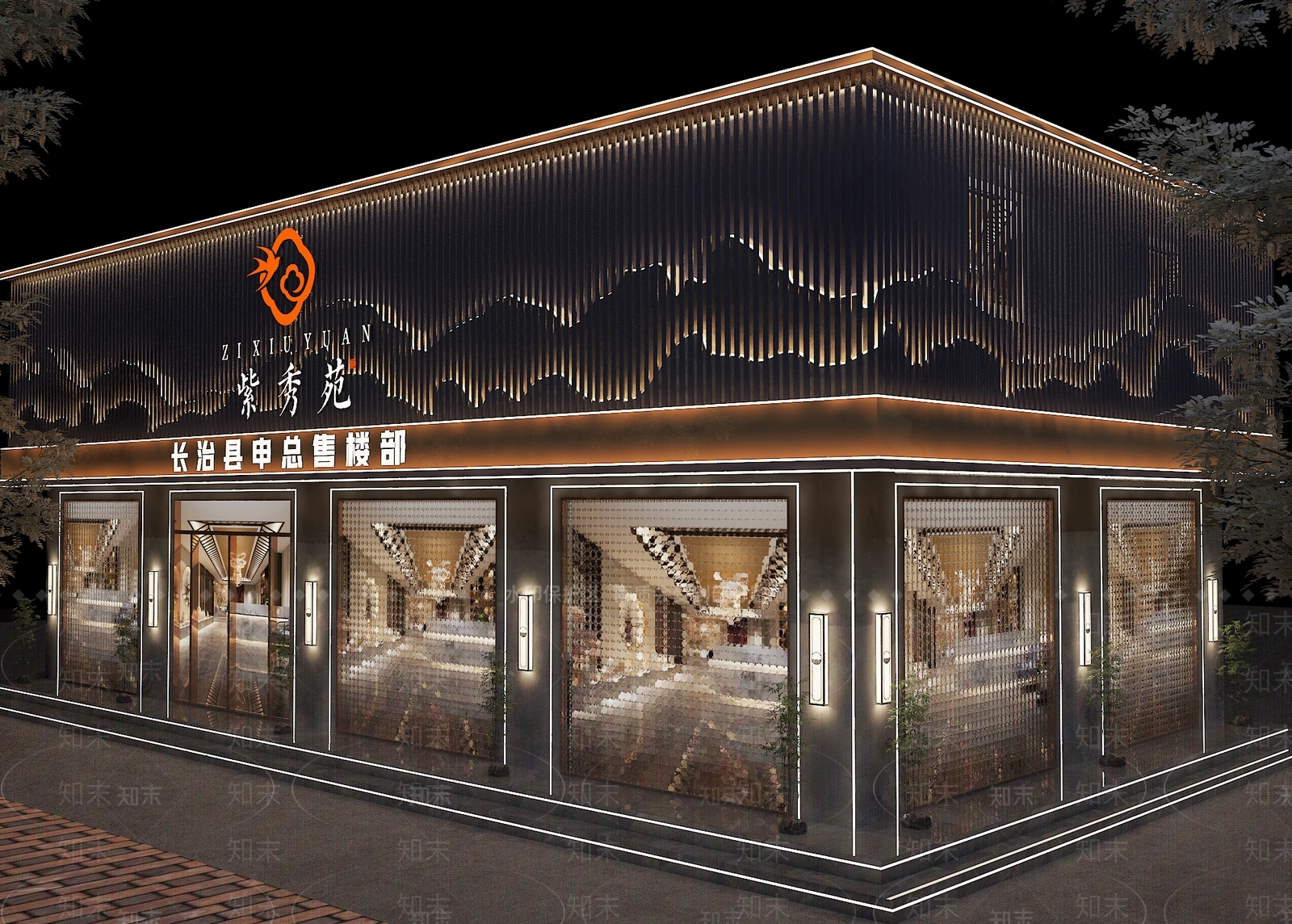 新中式售楼处门头门面3D模型下载【ID:1108238966】