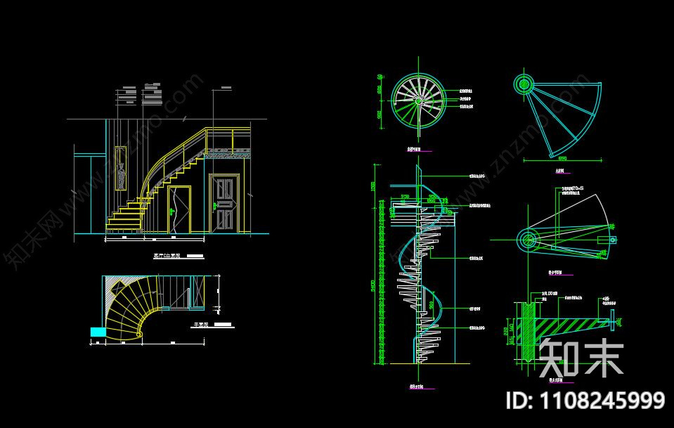 欧式简约楼梯节点cad施工图下载【ID:1108245999】