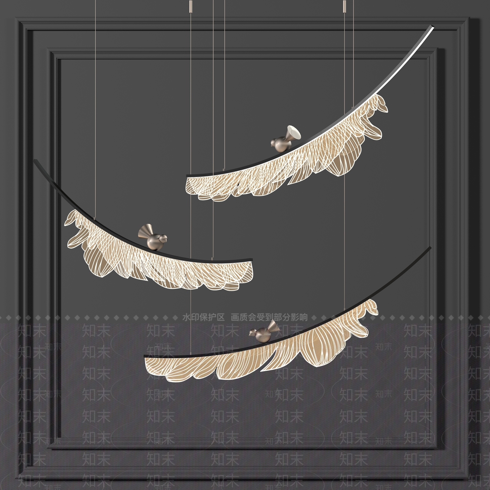 现代羽毛吊灯3D模型下载【ID:1108258572】