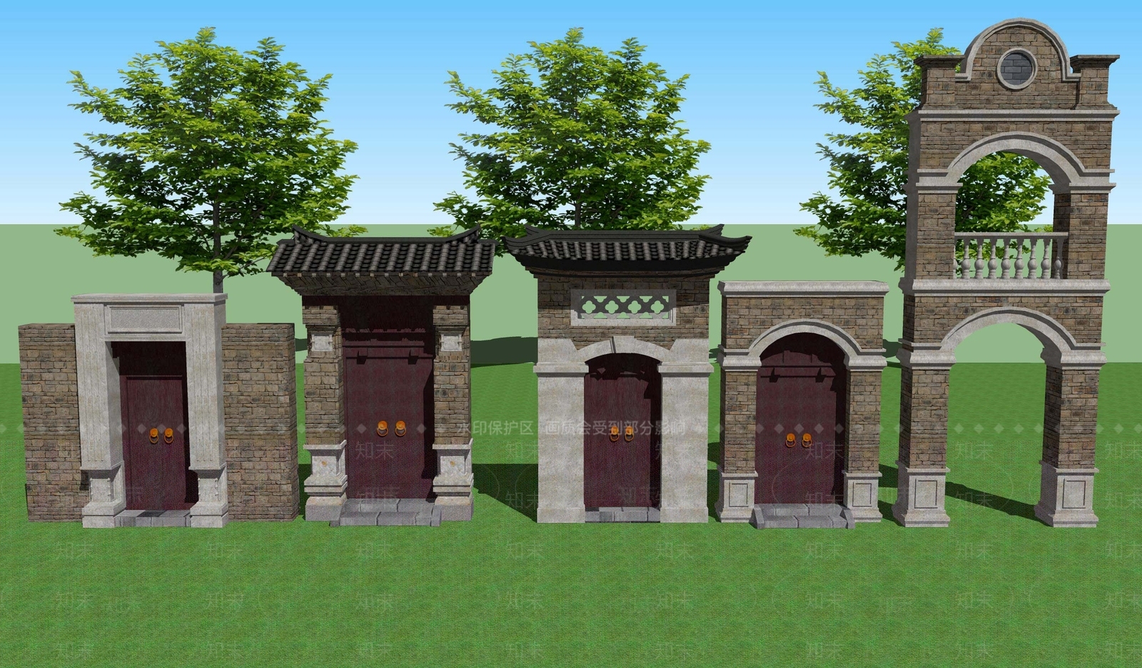 中式民国风格建筑庭院大门SU模型下载【ID:1108261337】