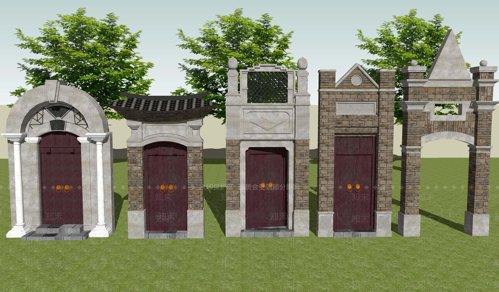 中式民国风格建筑庭院大门SU模型下载【ID:1108261388】