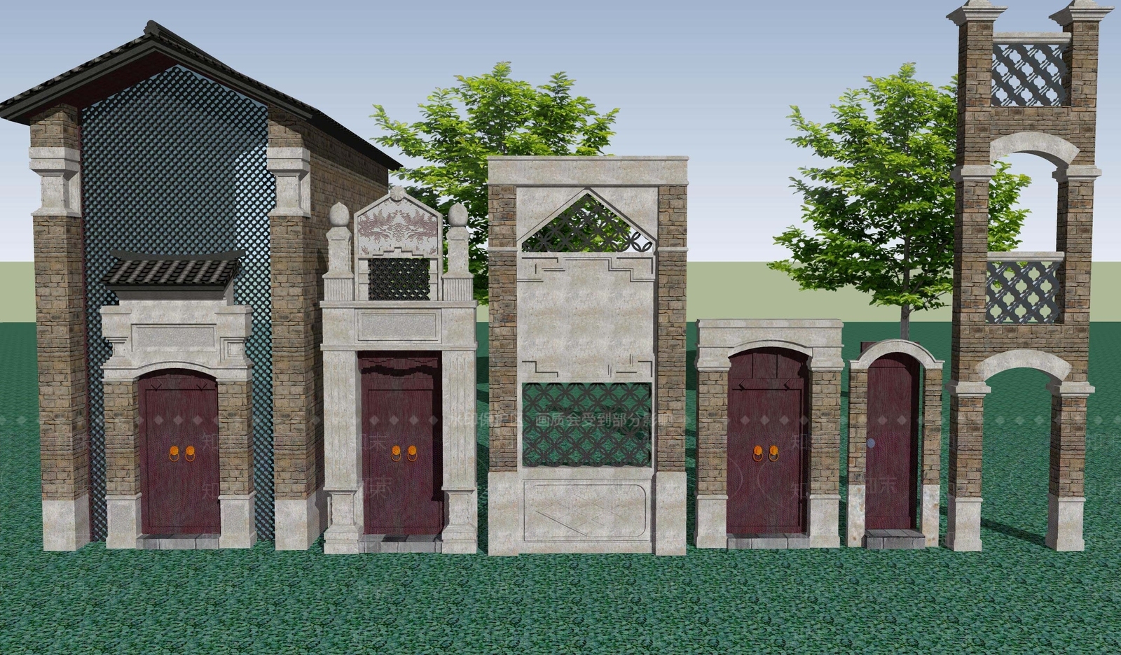 中式民国风格建筑庭院大门SU模型下载【ID:1108261369】