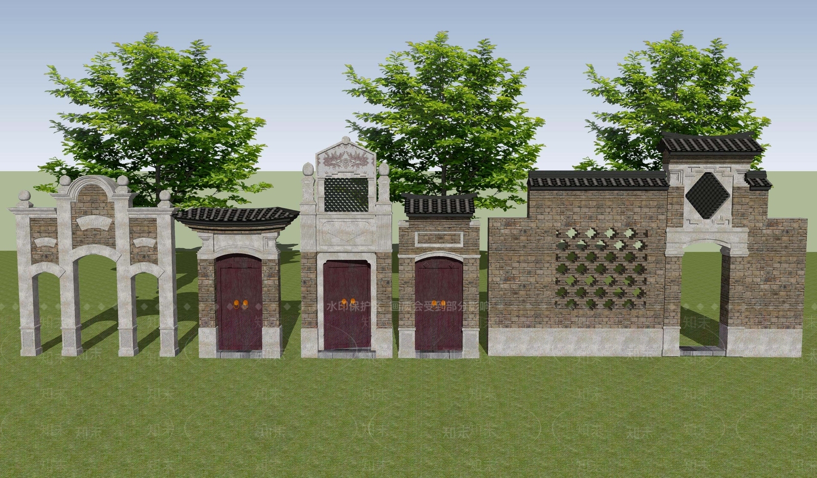 中式民国风格建筑庭院大门SU模型下载【ID:1108261423】