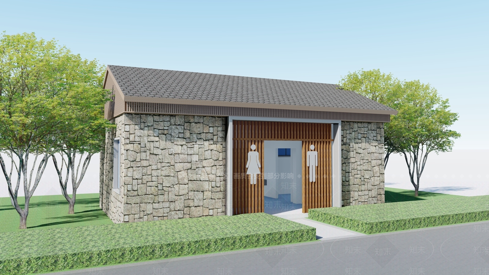 新中式公共厕所建筑SU模型下载【ID:1108266395】