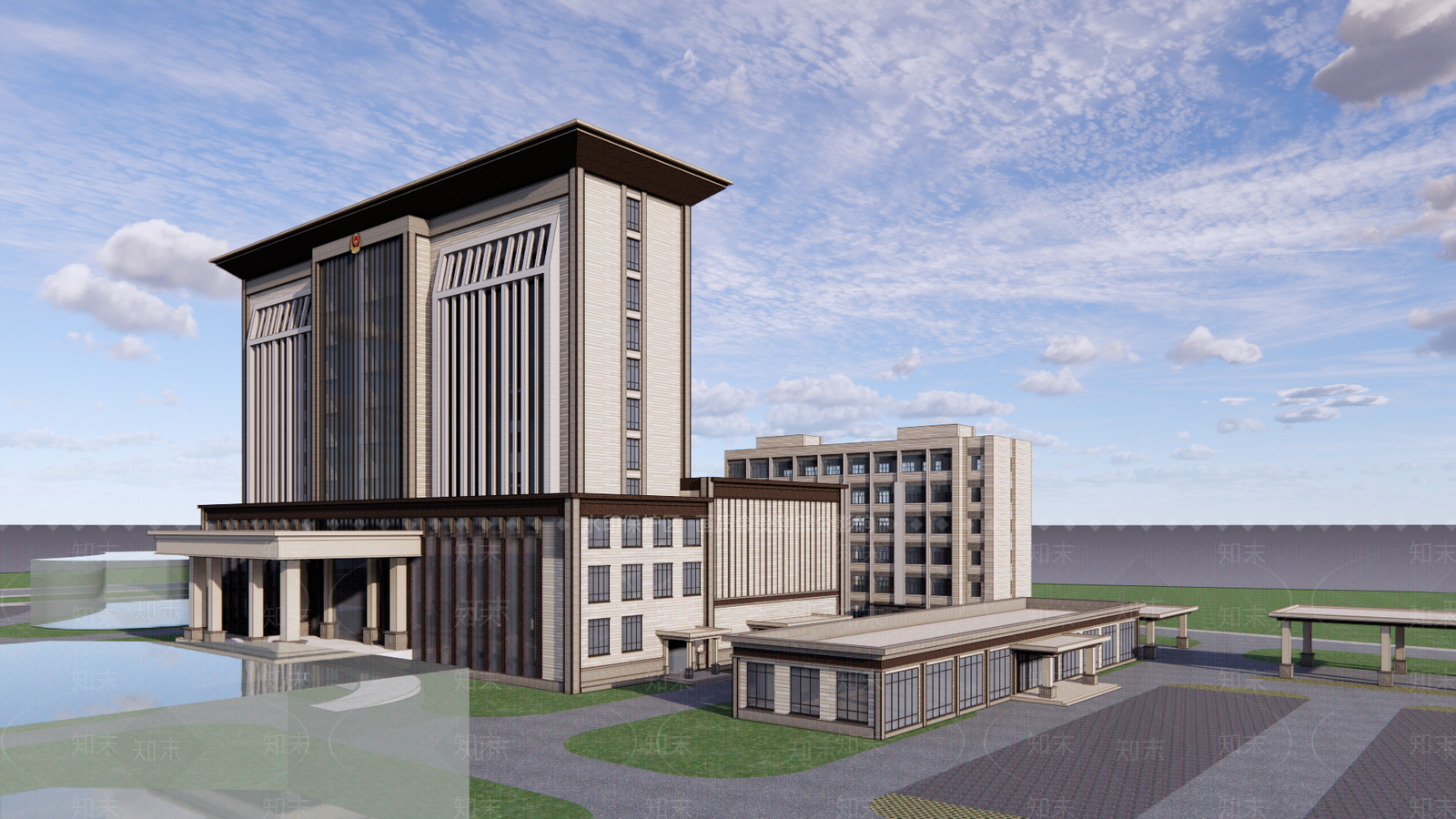 新中式高层办公楼SU模型下载【ID:1108270868】