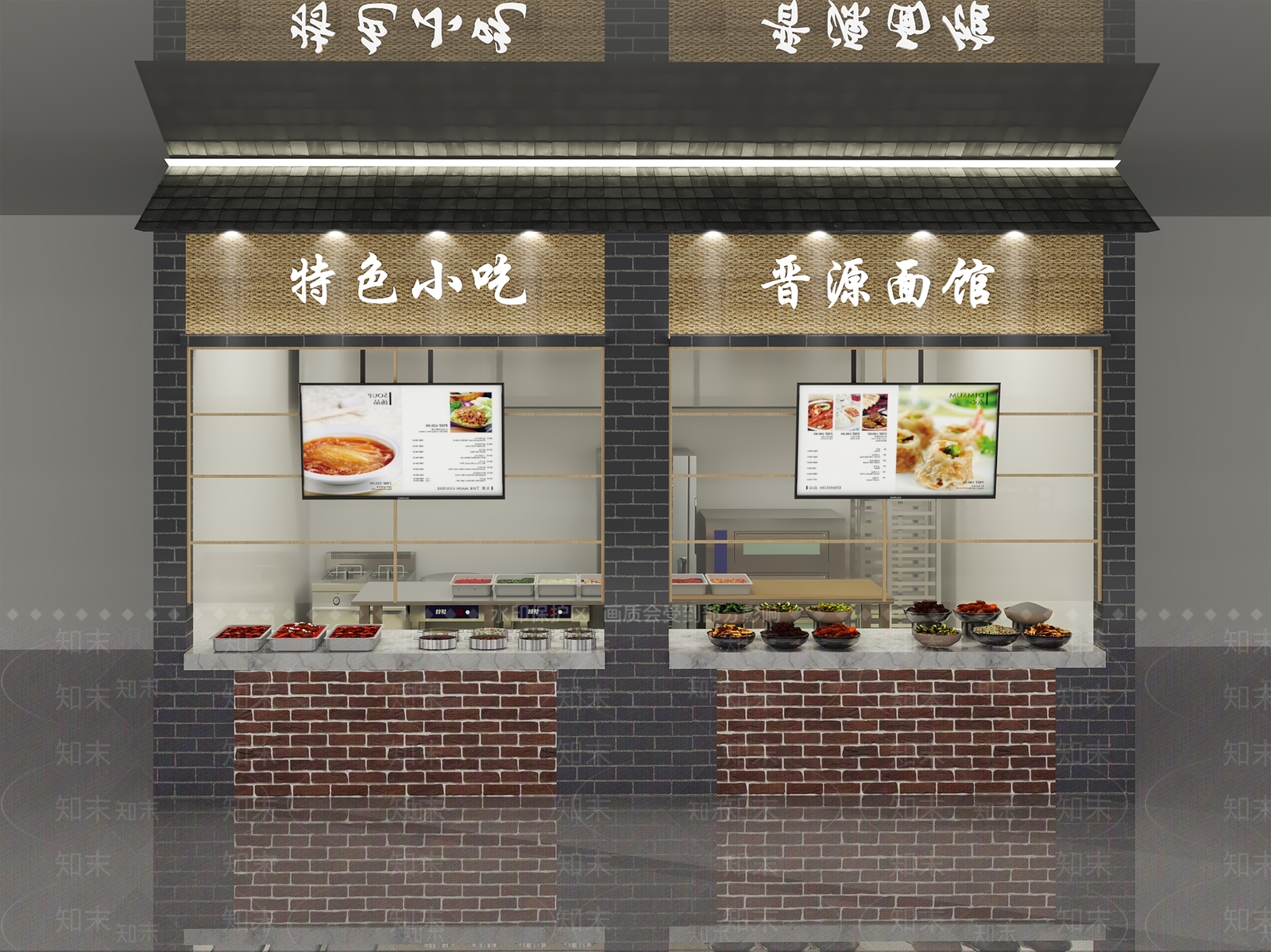 新中式大学校园食堂摊位SU模型下载【ID:1108271746】