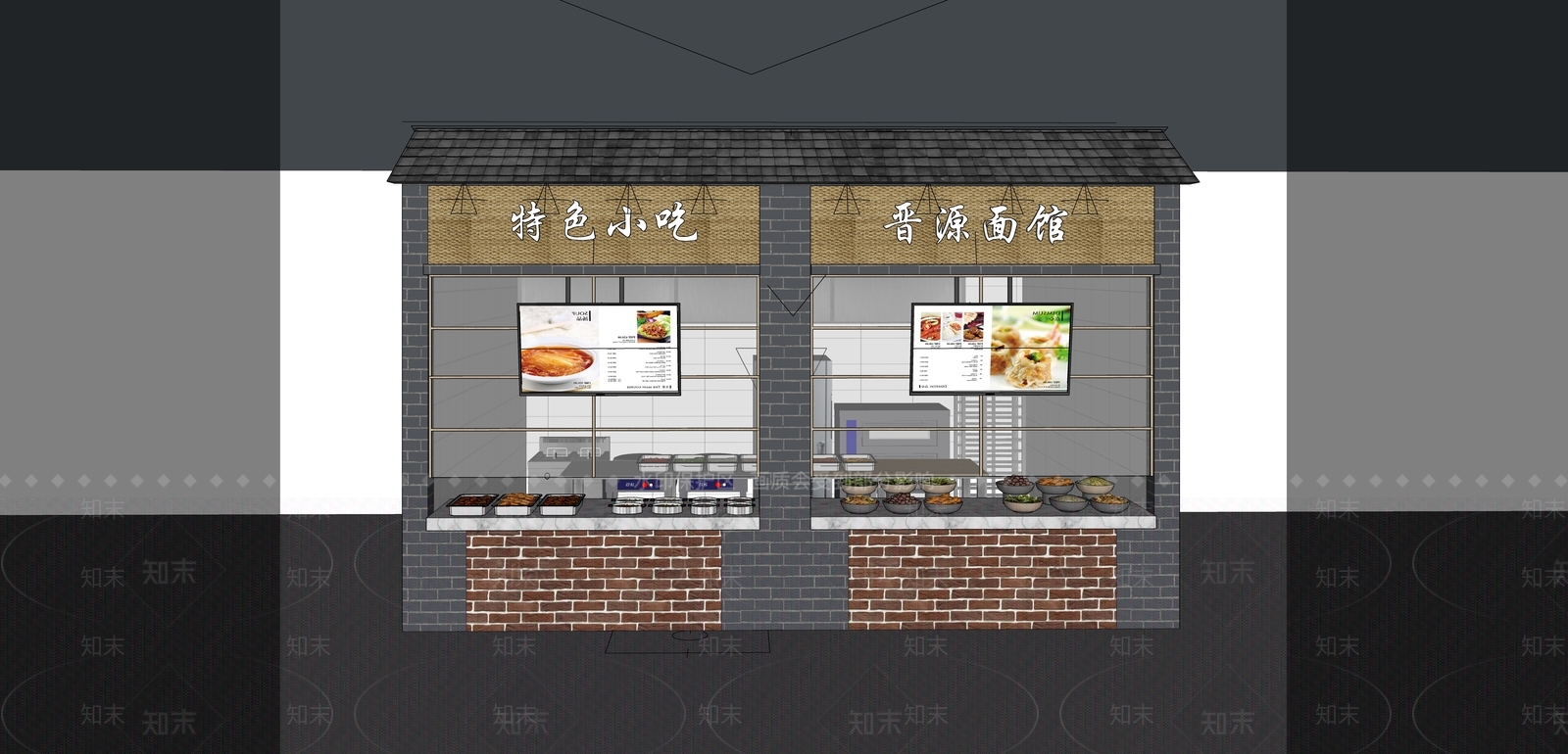 新中式大学校园食堂摊位SU模型下载【ID:1108271746】
