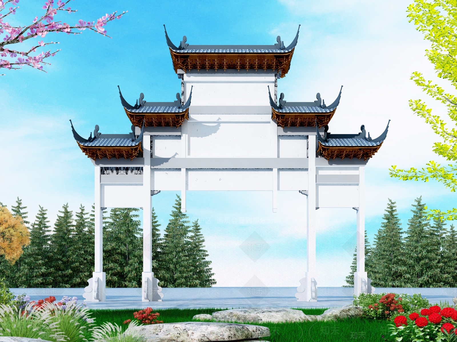 新中式牌楼牌坊3D模型下载【ID:1108291037】