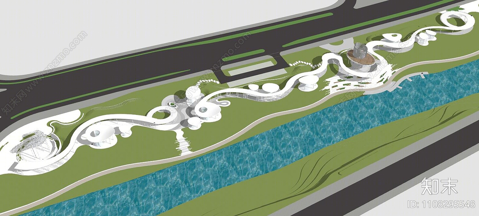 现代滨水景观SU模型下载【ID:1108295548】