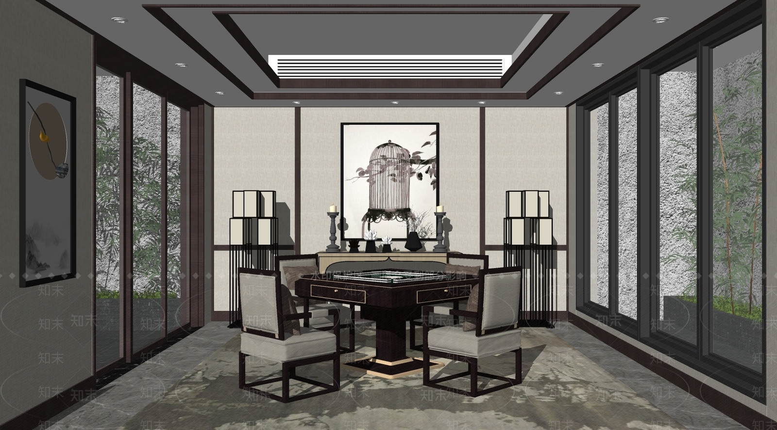 新中式棋牌室SU模型下载【ID:1108296912】