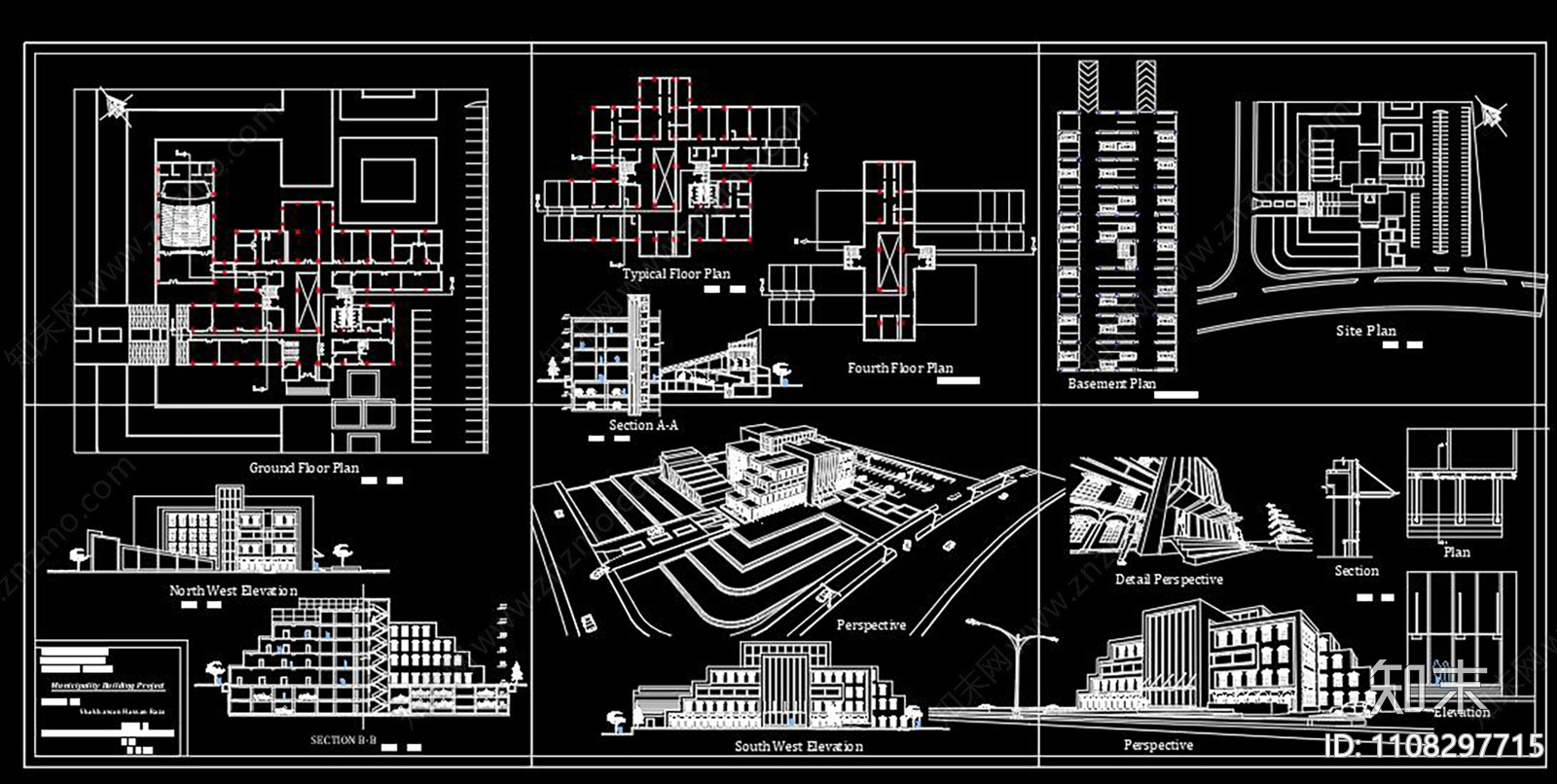 办公建筑CADcad施工图下载【ID:1108297715】