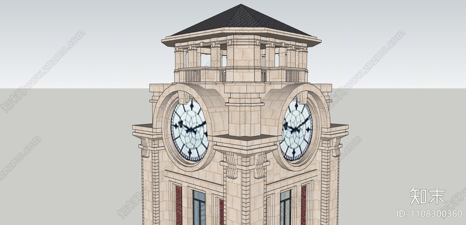 现代民国钟楼SU模型下载【ID:1108300360】