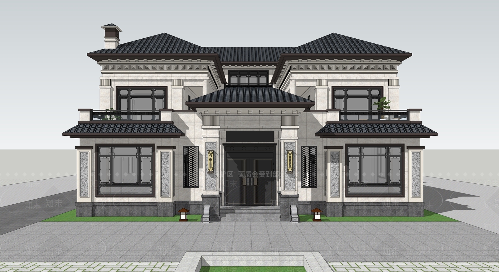 新中式四合院SU模型下载【ID:1108303942】