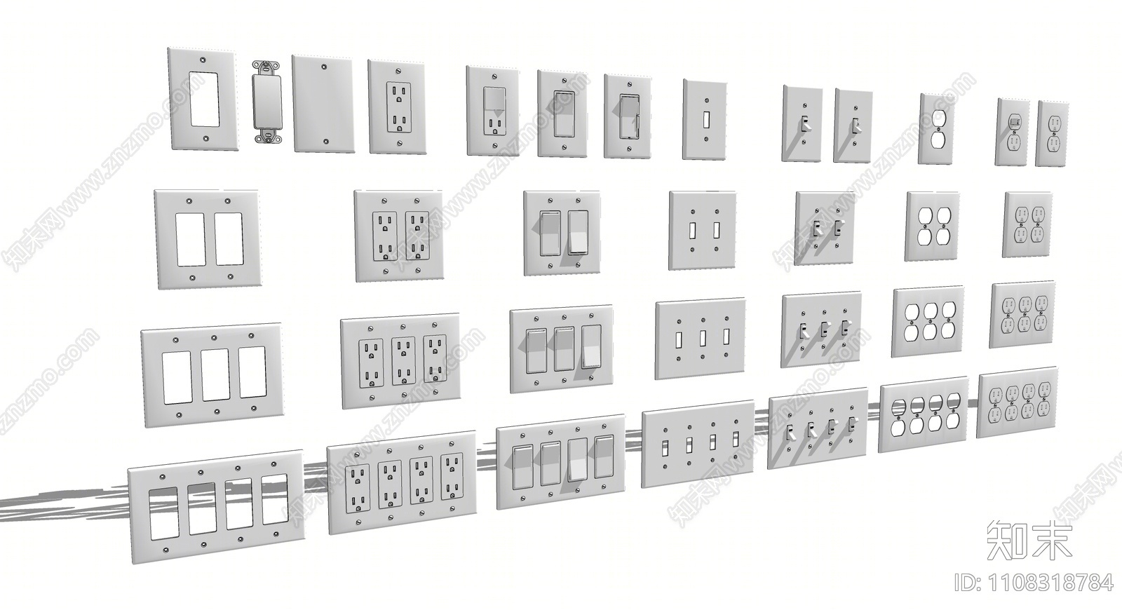 现代开关插座组合SU模型下载【ID:1108318784】