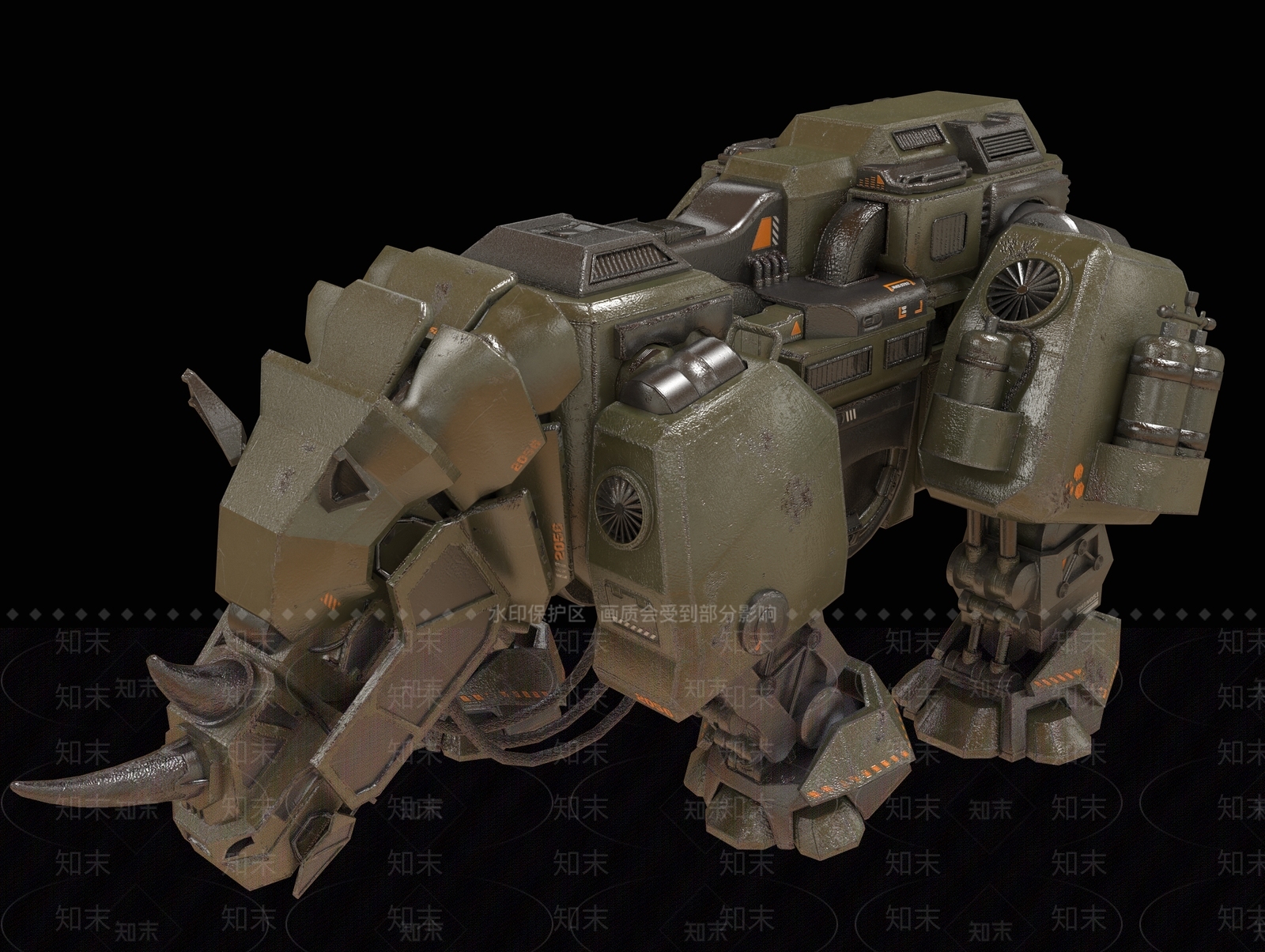 现代机械犀牛雕塑摆件3d模型下载