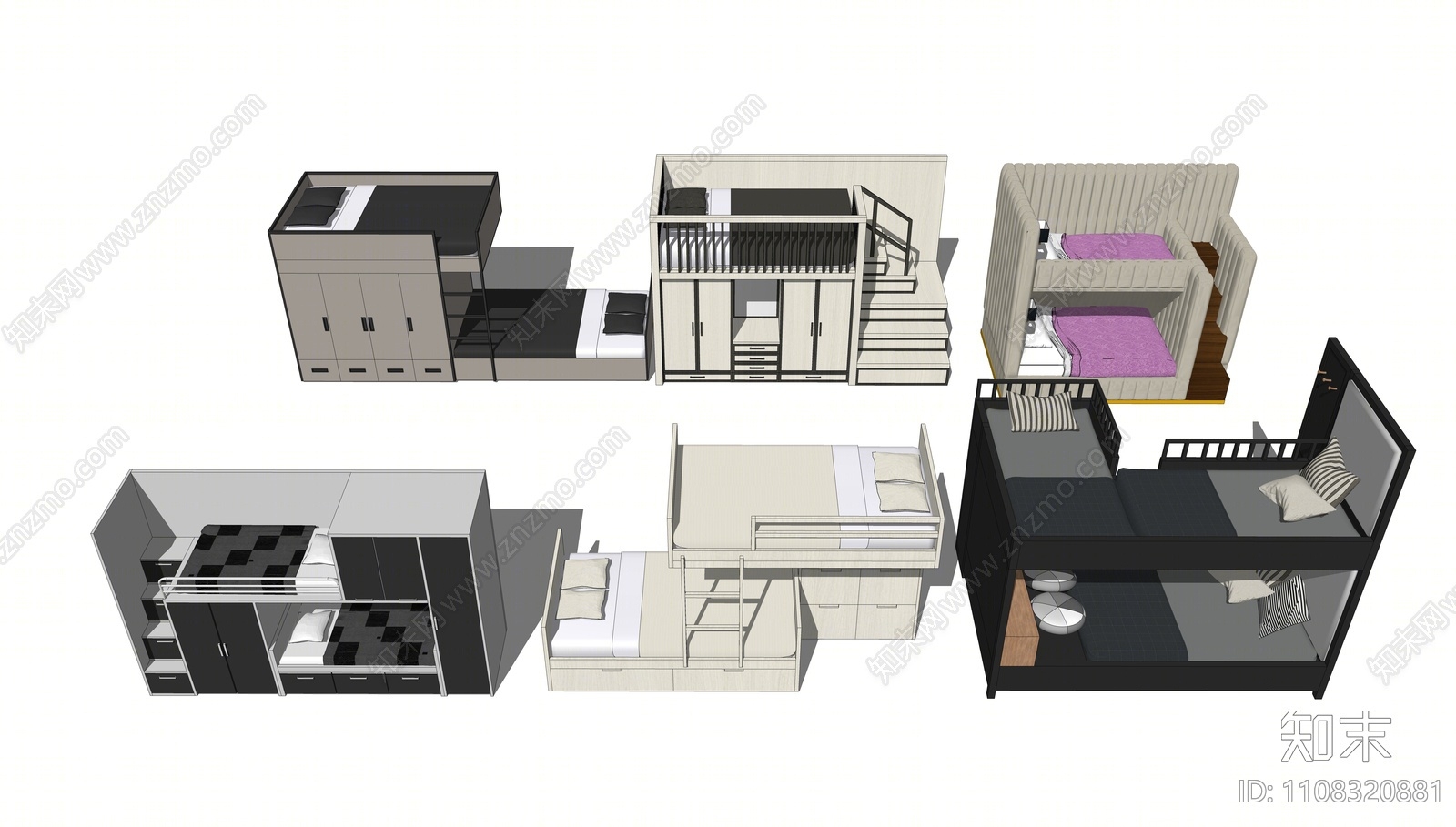 现代双层床SU模型下载【ID:1108320881】
