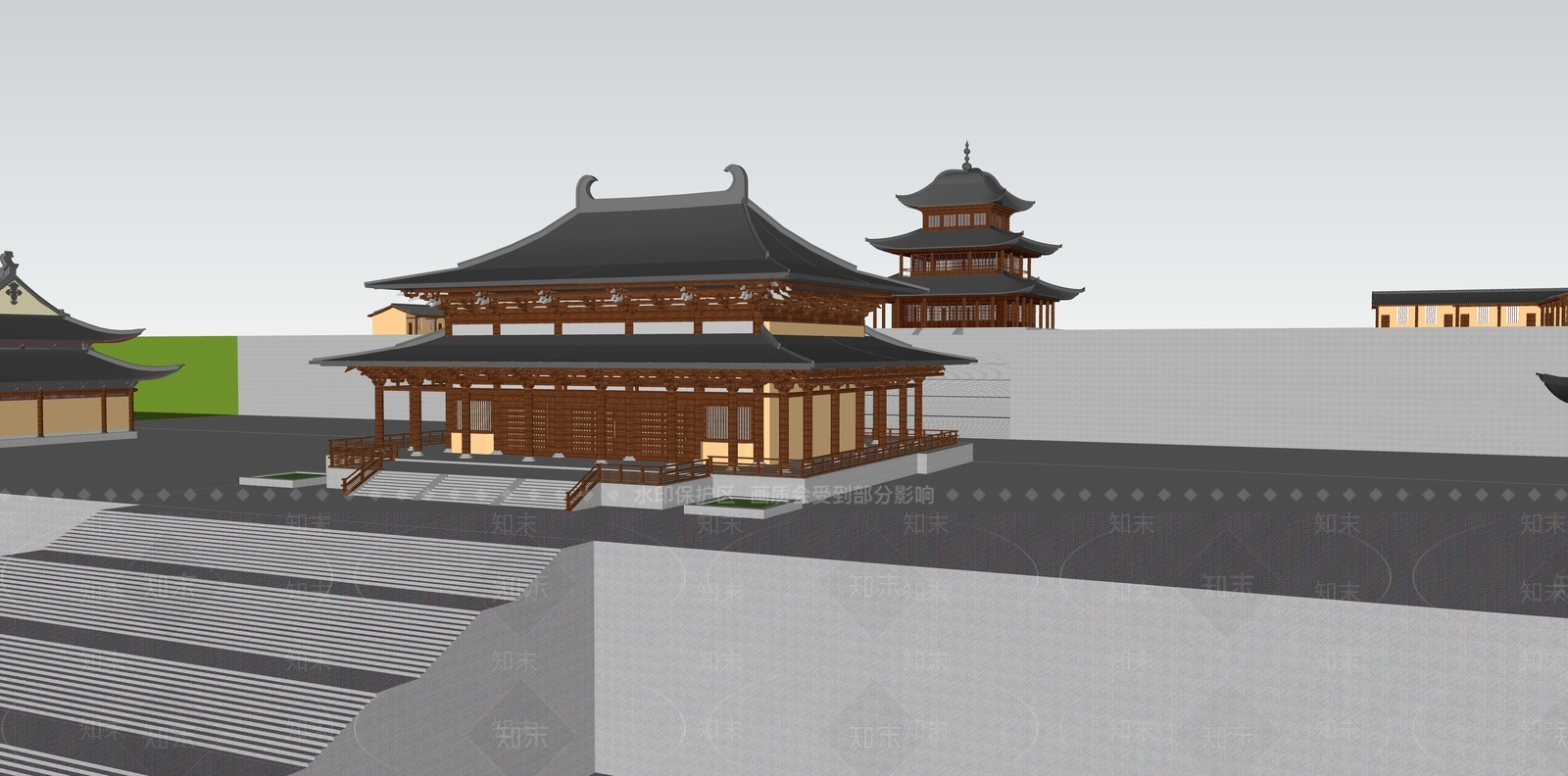 中式寺庙建筑SU模型下载【ID:1108335500】