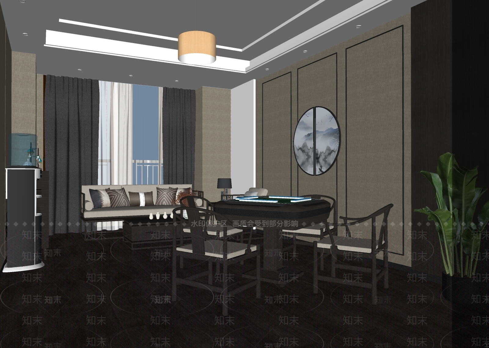 新中式棋牌室SU模型下载【ID:1108337283】
