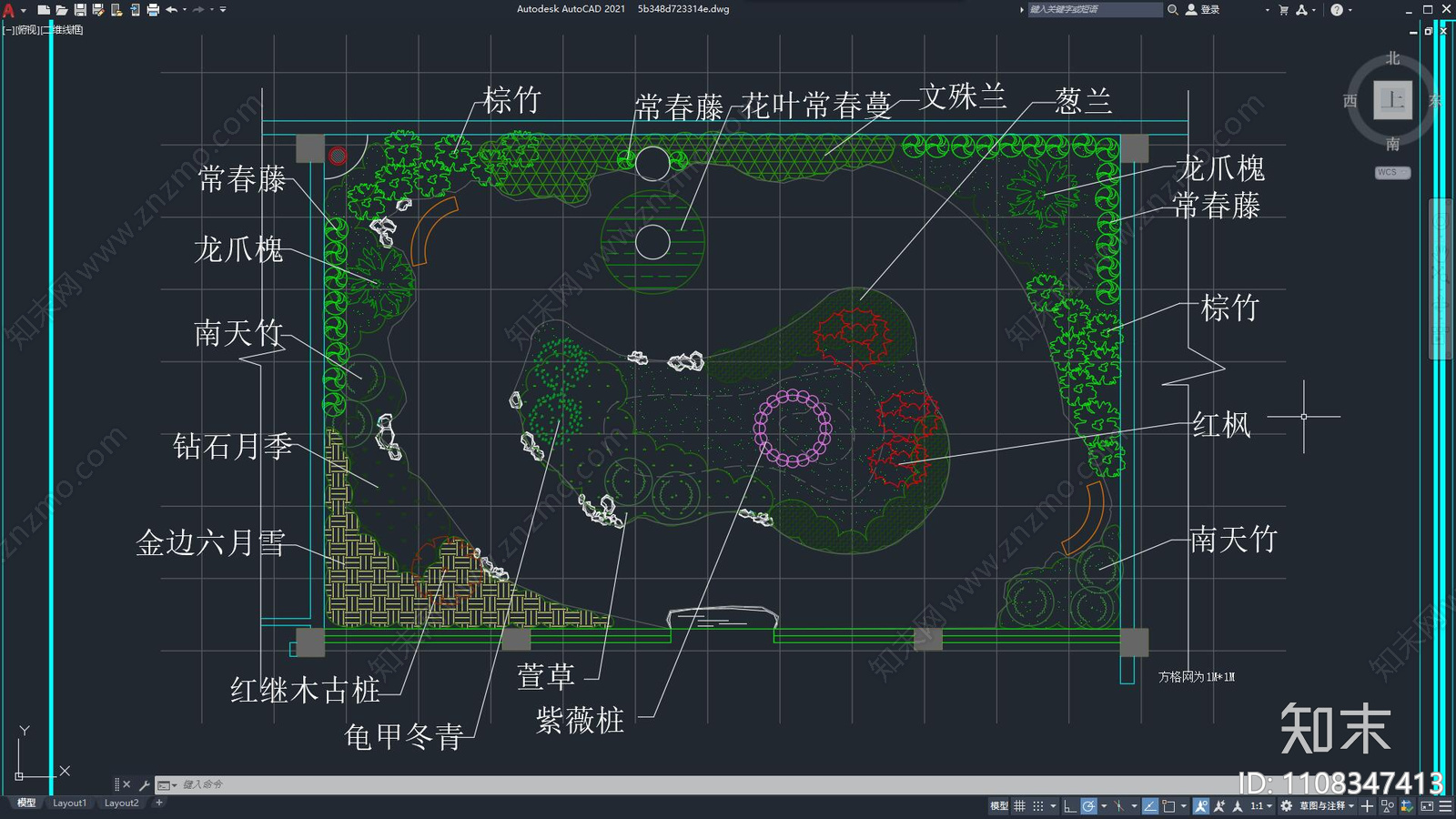 现代简约屋顶花园cad施工图下载【ID:1108347413】