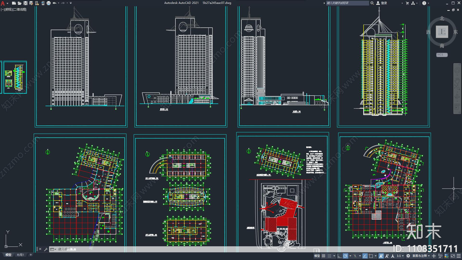 现代简约酒店建筑规划cad施工图下载【ID:1108351711】