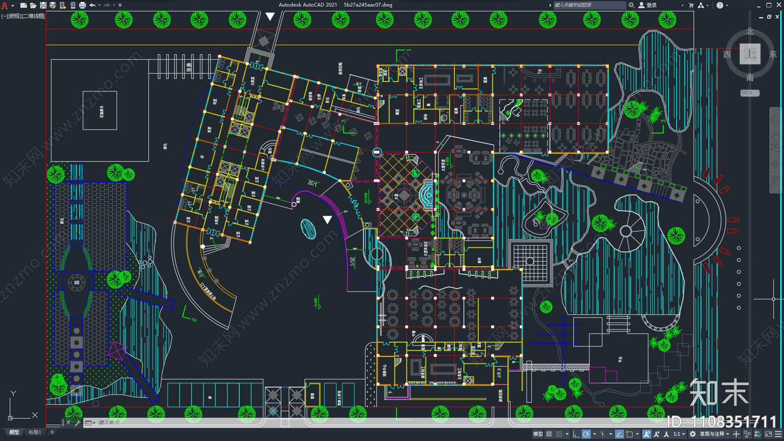 现代简约酒店建筑规划cad施工图下载【ID:1108351711】